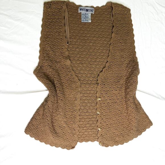 Tan crochet cardigan with button up - Picture 1 of 8